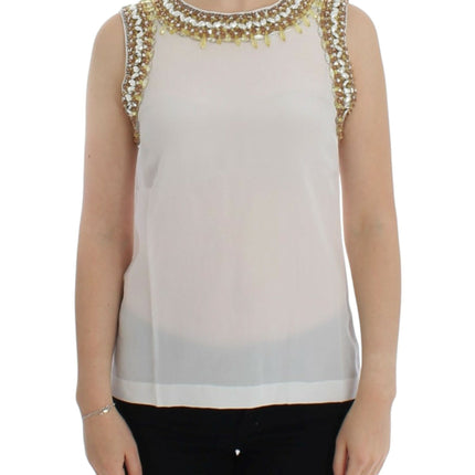 Dolce & Gabbana White crystal embellished tank top