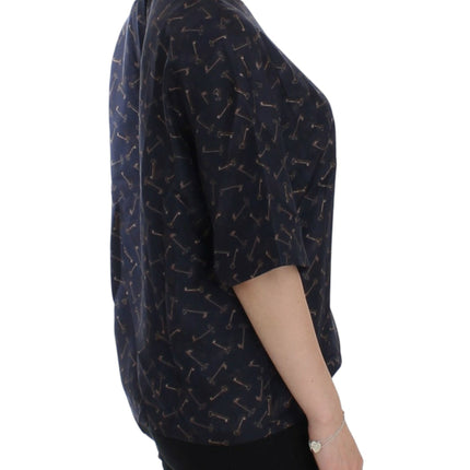 Dolce & Gabbana Blue gold key print silk blouse