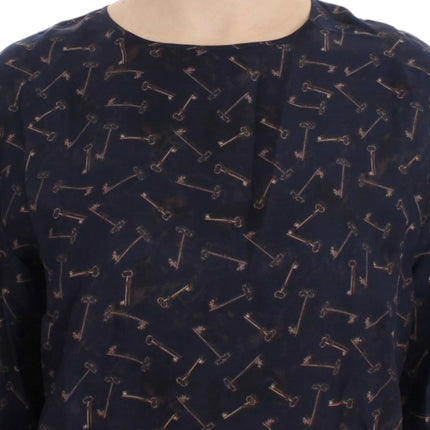 Dolce & Gabbana Blue gold key print silk blouse