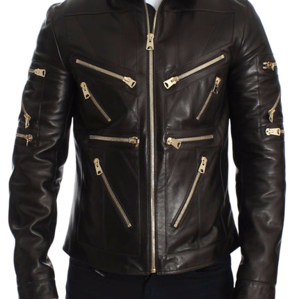 Dolce & Gabbana Brown Lambskin Leather Zipper Jacket