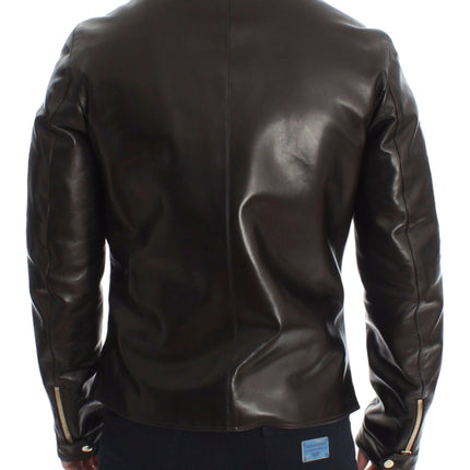 Dolce & Gabbana Brown Lambskin Leather Zipper Jacket