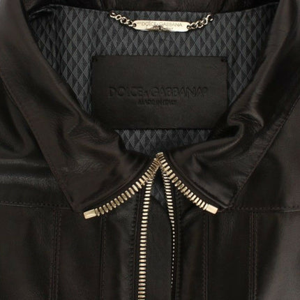 Dolce & Gabbana Brown Lambskin Leather Zipper Jacket