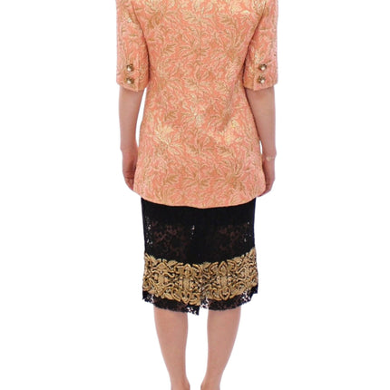 Dolce & Gabbana Pink Silk Brocade Crystal Jacket Coat