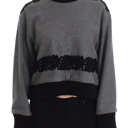 Dolce & Gabbana Gray Black Lace Wool Cashmere Sweater
