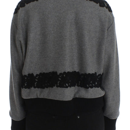 Dolce & Gabbana Gray Black Lace Wool Cashmere Sweater