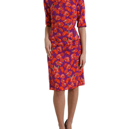 Dolce & Gabbana Multicolor Floral Poppy Print Sheath Dress