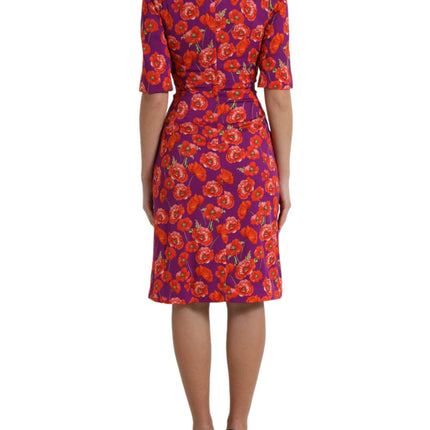 Dolce & Gabbana Multicolor Floral Poppy Print Sheath Dress