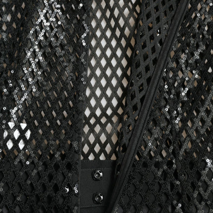 Dolce & Gabbana Black Sequined Sleeveless Mesh Layered Gown Dress