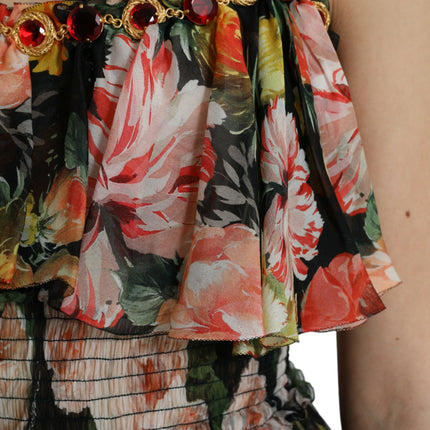 Dolce & Gabbana Multicolor Floral Chiffon Tiered Maxi Dress
