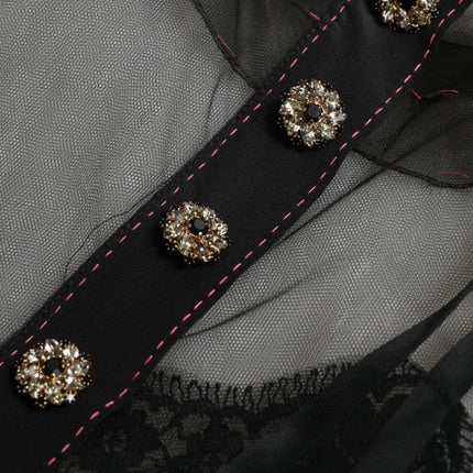 Dolce & Gabbana Black Floral Embroidery Mesh Tulle Gown Dress
