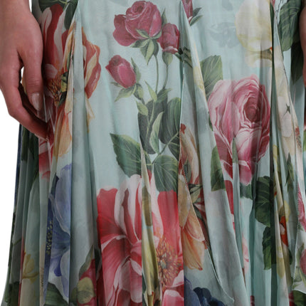 Dolce & Gabbana Blue Floral Print Tiered Long Maxi Dress