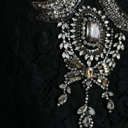 Dolce & Gabbana Black Lace Crystal Embellished Sheath Dress