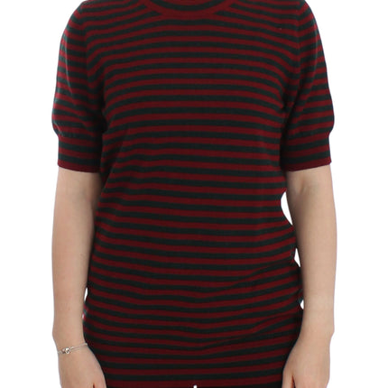 Dolce & Gabbana Red Gray Cashmere Short Sleeve Sweater