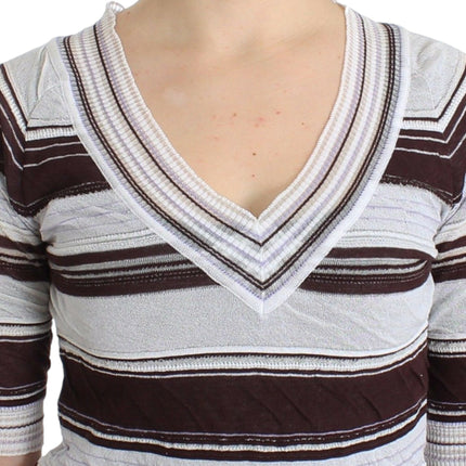 Ermanno Scervino Striped Lace V-Neck Short Sleeve Top Sweater