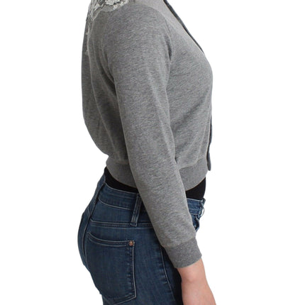 Ermanno Scervino Lingerie Gray Lace Sweater Cardigan Top