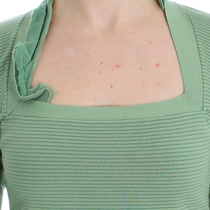 Ermanno Scervino Green Wool Blend Striped Long Sleeve Sweater