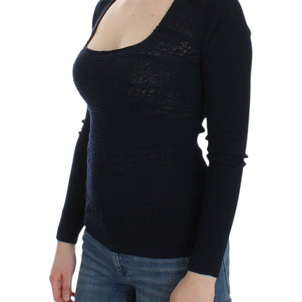 Ermanno Scervino Blue Knitted Wool Stretch Sweater Top