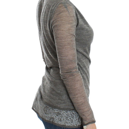 Ermanno Scervino Gray Wool Blend Stretch Long Sleeve Sweater
