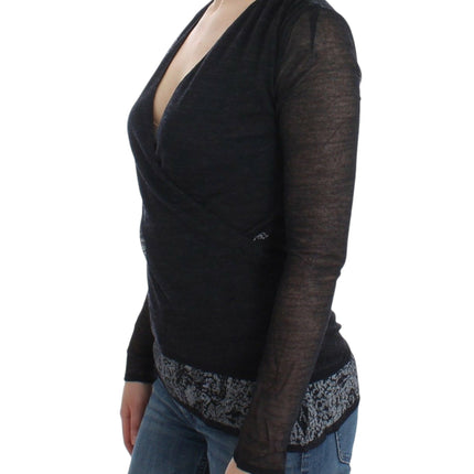 Ermanno Scervino Black Wool Blend Stretch Long Sleeve Sweater