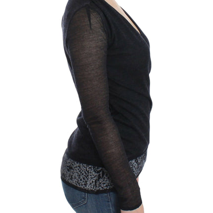 Ermanno Scervino Black Wool Blend Stretch Long Sleeve Sweater