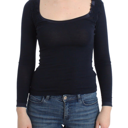 Ermanno Scervino Lingerie Blue Top Blouse Jumper Lace Rayon