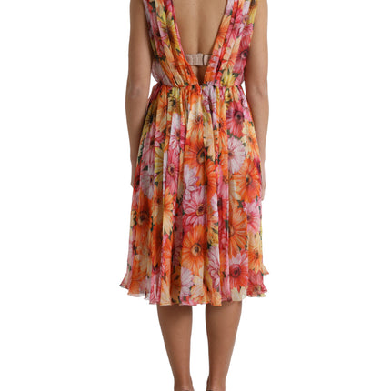 Dolce & Gabbana Multicolor Sunflower Print Silk Midi Dress