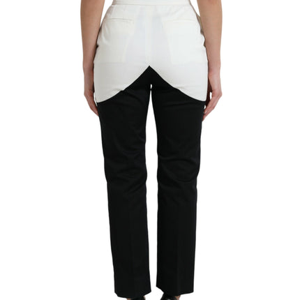 Dolce & Gabbana Black White Cotton Cut Out Waist Tapered Pants
