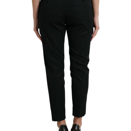 Dolce & Gabbana Black Wool High Waist Cropped Tapered Pants