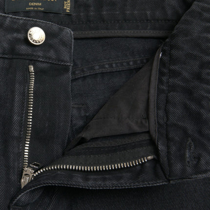 Dolce & Gabbana Black Cotton High Waist Tattered Denim Jeans