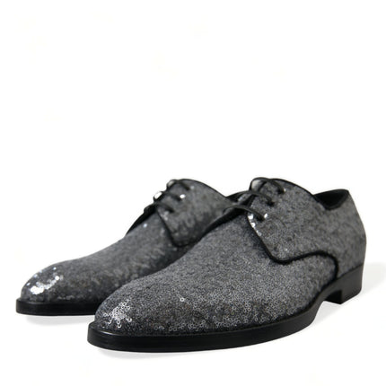 Dolce & Gabbana Silver Sequined Lace Up Men Derby Dress Shoes