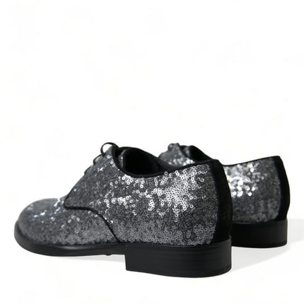 Dolce & Gabbana Silver Sequined Lace Up Men Derby Dress Shoes