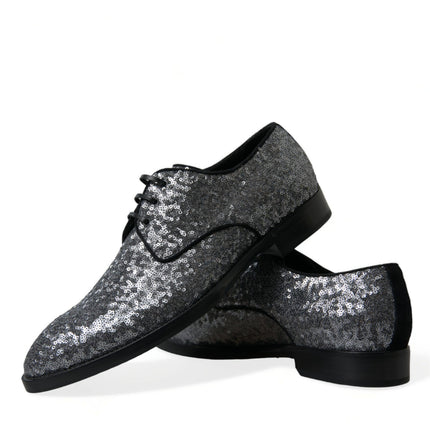 Dolce & Gabbana Silver Sequined Lace Up Men Derby Dress Shoes