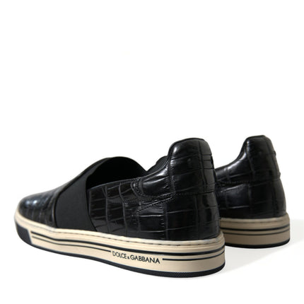 Dolce & Gabbana Black Croc Exotic Leather Sneakers Shoes