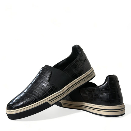 Dolce & Gabbana Black Croc Exotic Leather Sneakers Shoes