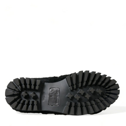 Dolce & Gabbana Black Fur Leather Slippers Dress Shoes