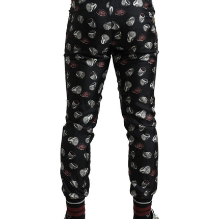 Dolce & Gabbana Black Ring Silk Jogging Trousers Pants