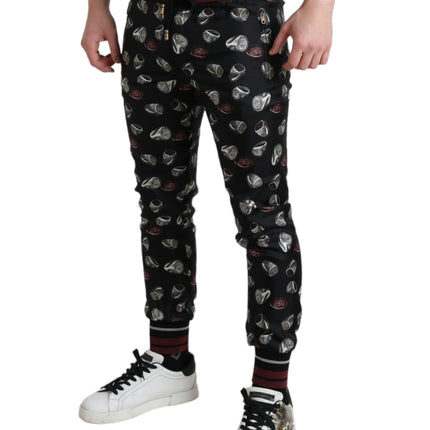 Dolce & Gabbana Black Ring Silk Jogging Trousers Pants