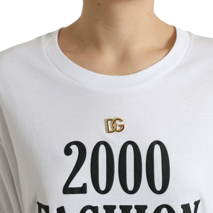 Dolce & Gabbana White Slogan Print Lacing Detailed T-shirt