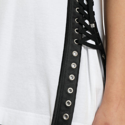 Dolce & Gabbana White Slogan Print Lacing Detailed T-shirt