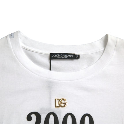 Dolce & Gabbana White Slogan Print Lacing Detailed T-shirt