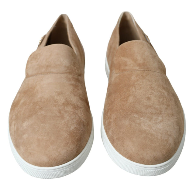 Dolce & Gabbana Beige Suede Caiman Men Loafers Slippers Shoes
