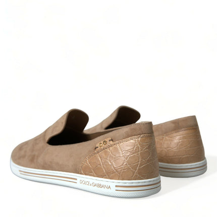 Dolce & Gabbana Beige Suede Caiman Men Loafers Slippers Shoes