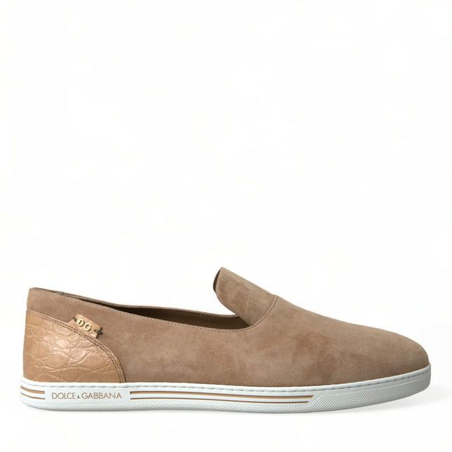 Dolce & Gabbana Beige Suede Caiman Men Loafers Slippers Shoes
