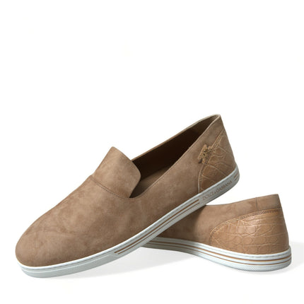 Dolce & Gabbana Beige Suede Caiman Men Loafers Slippers Shoes