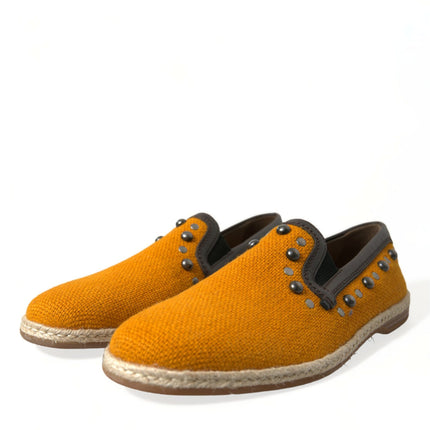 Dolce & Gabbana Orange Linen Leather Studded Loafers Shoes