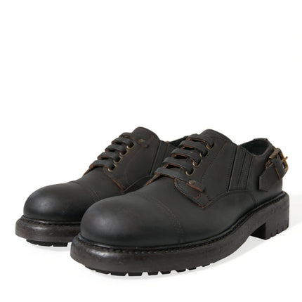 Dolce & Gabbana Brown Leather Lace Up Derby Men Dress Shoes