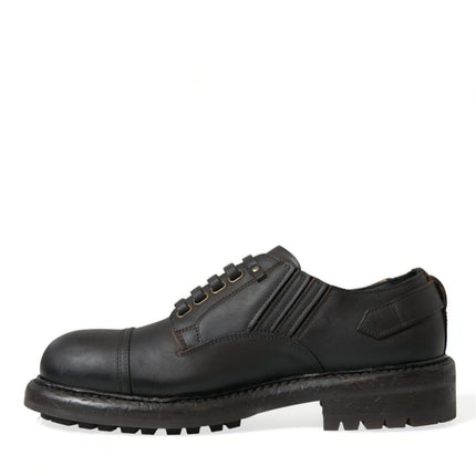 Dolce & Gabbana Brown Leather Lace Up Derby Men Dress Shoes