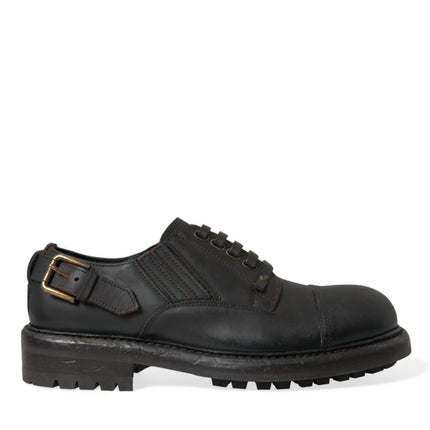 Dolce & Gabbana Brown Leather Lace Up Derby Men Dress Shoes