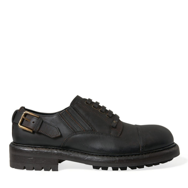 Dolce & Gabbana Brown Leather Lace Up Derby Men Dress Shoes