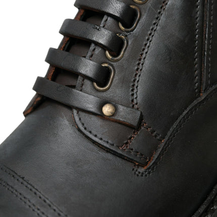 Dolce & Gabbana Brown Leather Lace Up Derby Men Dress Shoes